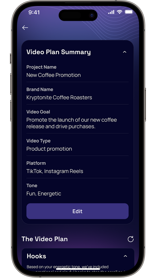 2) Generate Your Script - Zeka’s AI instantly creates scripts, hooks, and storylines that fit your brand voice and audience.